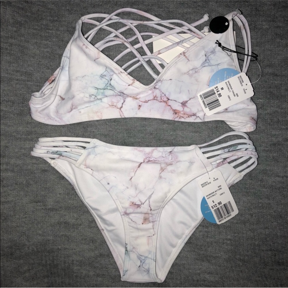 TOP ONLY NEW white marble bathing suit